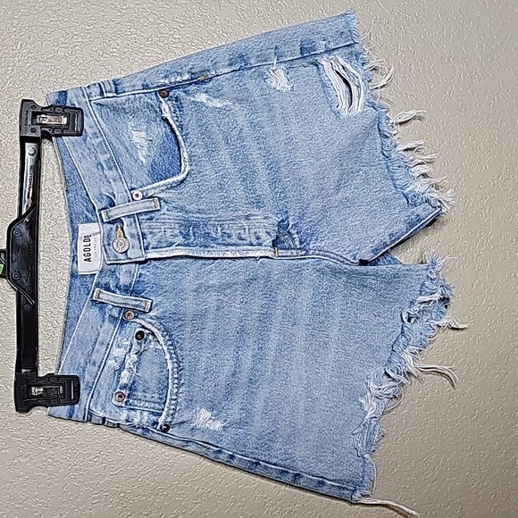 Agolde 24 Long Parker Shorts Distressed button fly cut offs - Picture 2 of 10